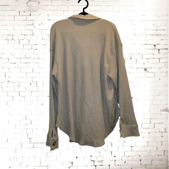 AUTOMET Womens Shacket Jacket Waffle Knit Oversized Button Down Shirt Tan Xl NWT - Picture 2 of 7